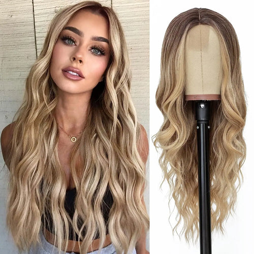Long Wavy Synthetic Lace Wig – 26 Inch Middle Part, Heat Resistant