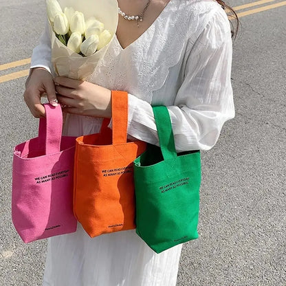 Canvas Tote Bag with Letter Print Casual Shoulder Handbag