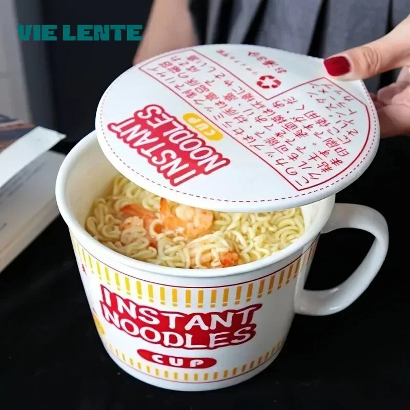 Large Ceramic Instant Noodle Bowl with Lid – 1000ml