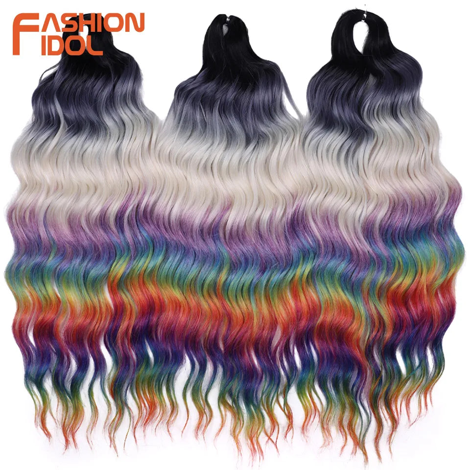 24 Inch Water Wave Crochet Braiding Hair Extensions – Synthetic Ombre