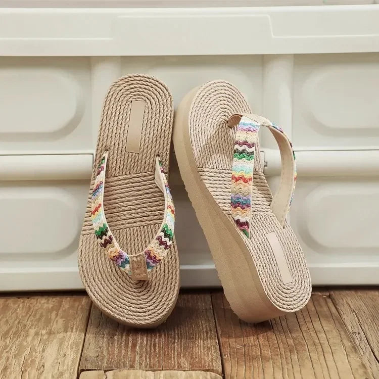 Women's Platform Wedge Flip Flops – Boho Woven Beach Sandals
