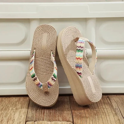 Women's Platform Wedge Flip Flops – Boho Woven Beach Sandals