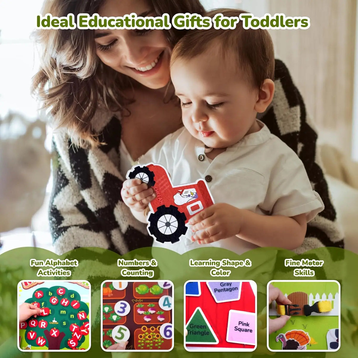 Montessori Felt Busy Board Story Set for Toddlers – Farm, Ocean, Zoo & Solar System