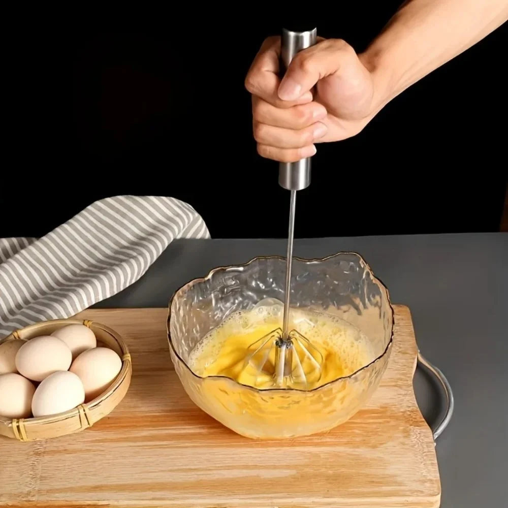 Semi-Automatic Hand Whisk – Stainless Steel Self-Turning Egg Beater