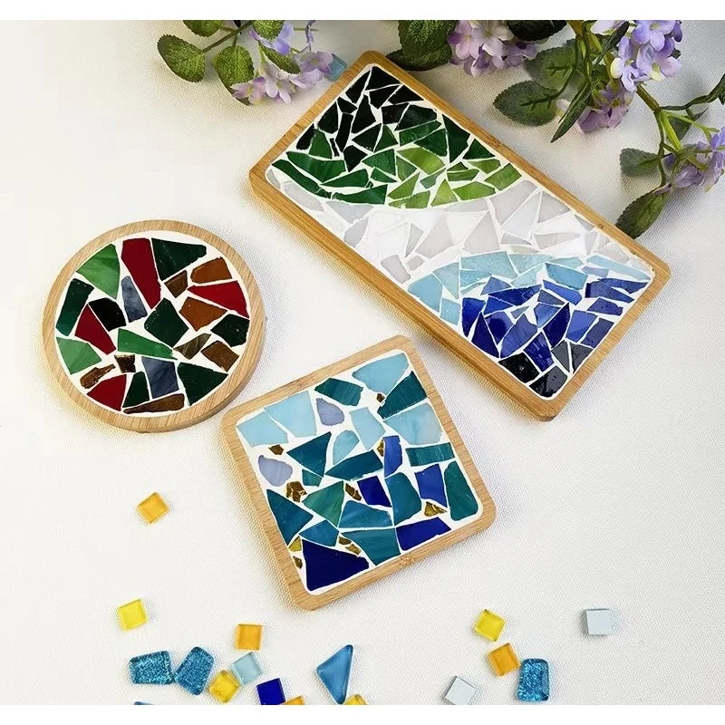DIY Mosaic Coaster Kit – Bamboo Cup Mat with Colorful Tiles