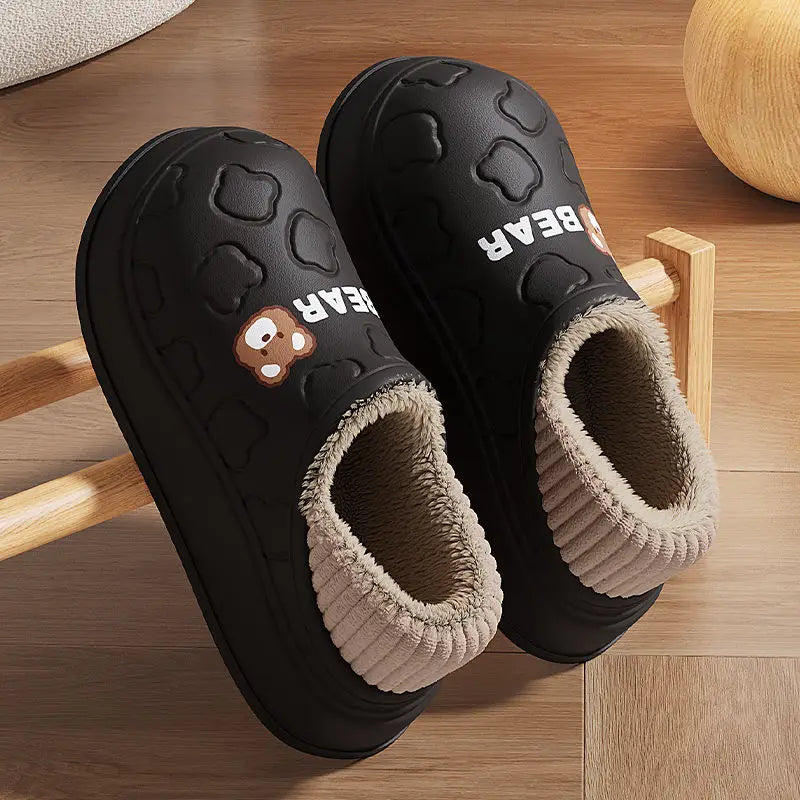 Waterproof Winter Slippers – Plush Fleece Lining, Anti-Slip Thick Sole