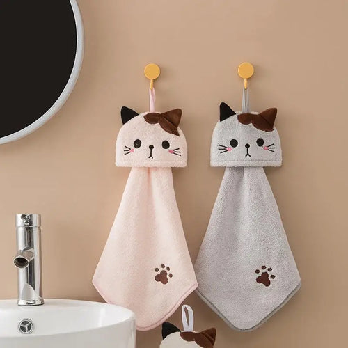 Cute Cat Hanging Hand Towel – Soft Coral Velvet Dishcloth