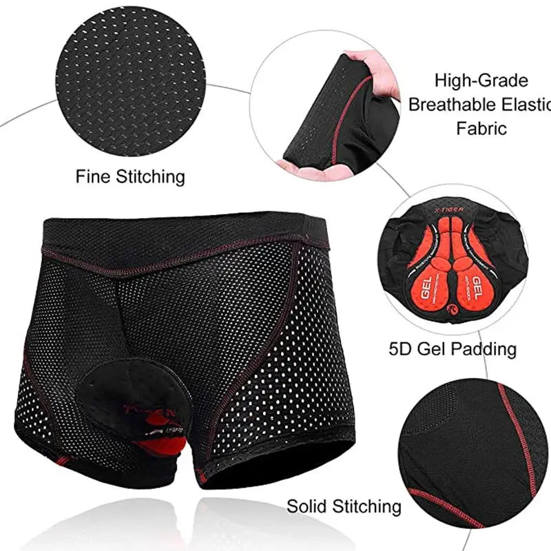 X-Tiger Men's 5D Gel Pad Cycling Underwear Shorts – MTB Road Bike