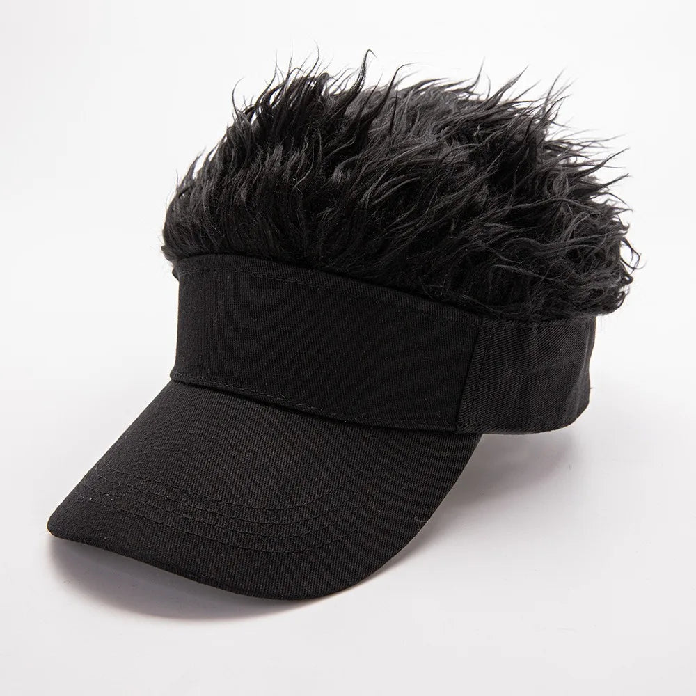 Faux Hair Sun Visor Cap with Fake Spiked Wig – Unisex Novelty Hat