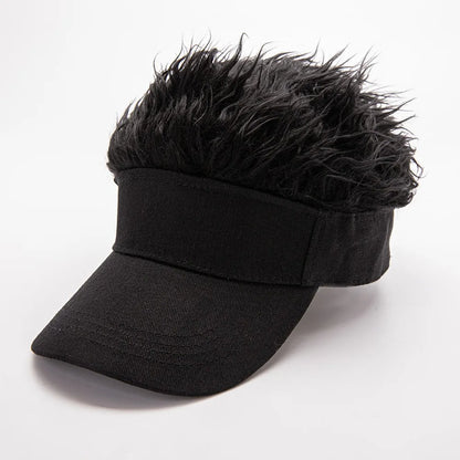 Faux Hair Sun Visor Cap with Fake Spiked Wig – Unisex Novelty Hat