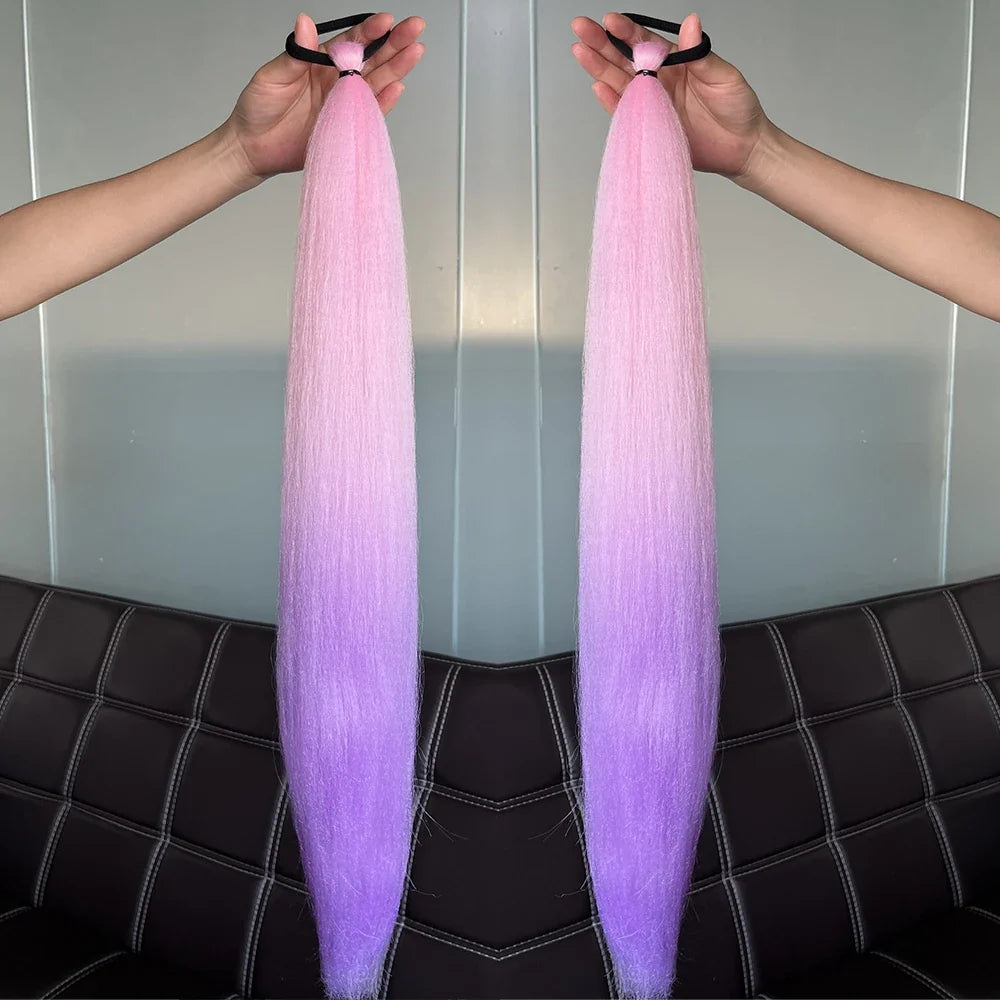 Long Straight Ponytail Extension 2pcs – Synthetic Hair with Rubber Band