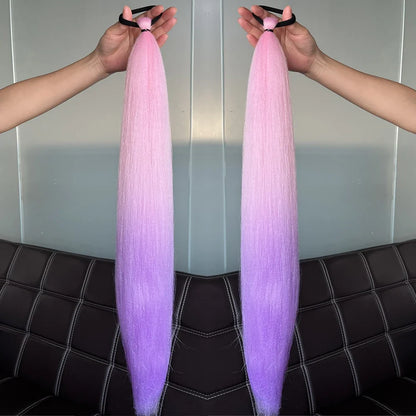 Long Straight Ponytail Extension 2pcs – Synthetic Hair with Rubber Band