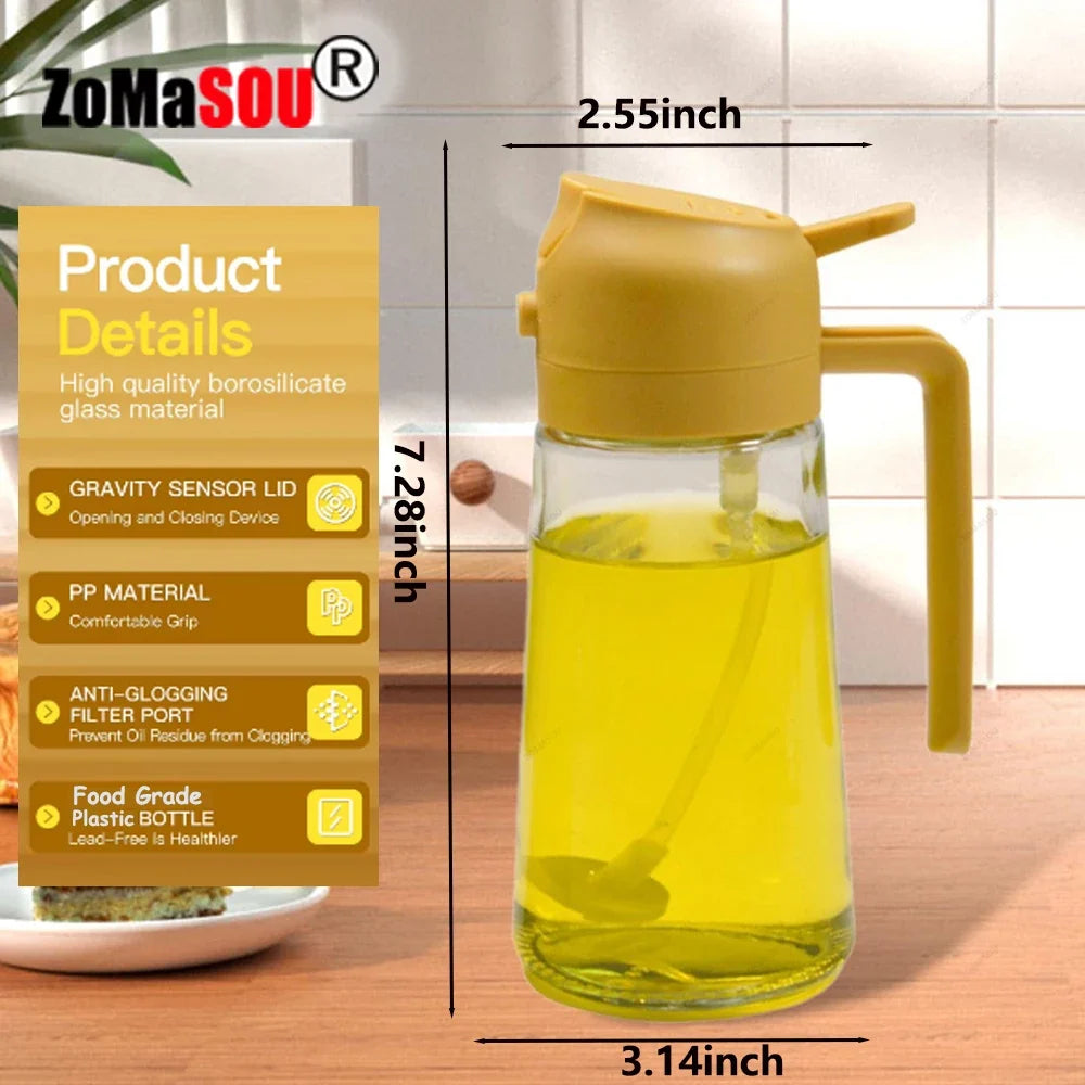 2-in-1 Oil Sprayer & Pourer Bottle – Glass Dispenser for Kitchen & BBQ