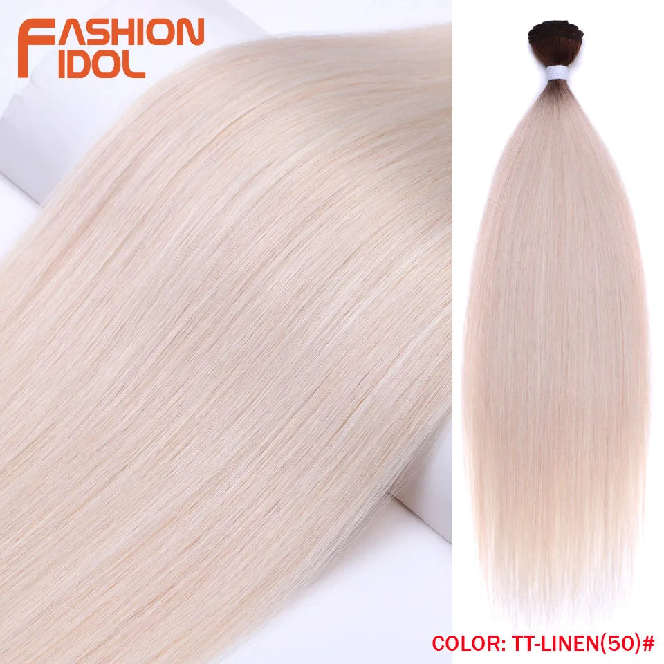Bone Straight Hair Extensions Synthetic Bundles 24-36 Inch Multi-Color