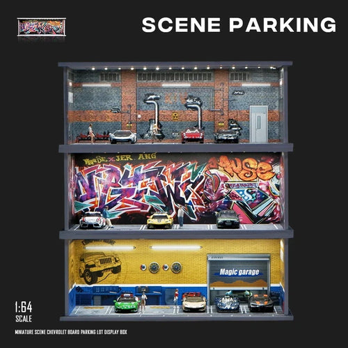 Garage Scene Diorama Model Kit – Collectible Decoration (No Dolls or Cars Included)