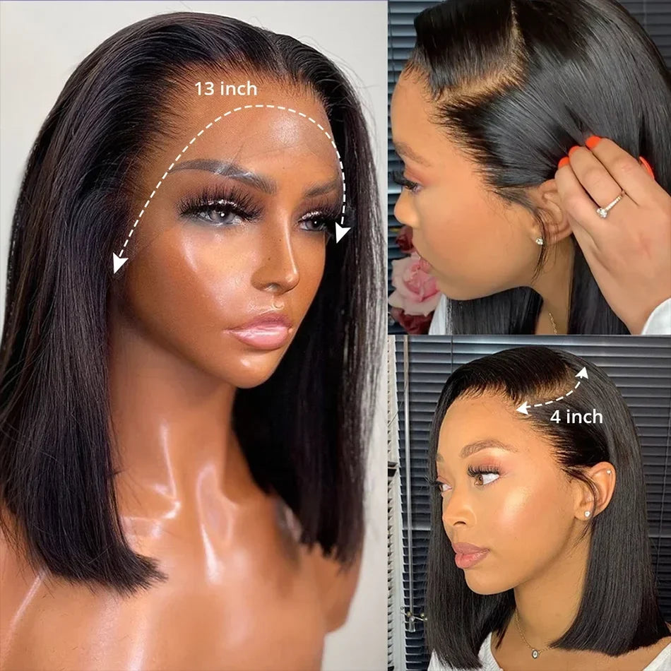 Straight Bob Lace Front Wig 13x4 Brazilian Remy Human Hair 220% Density