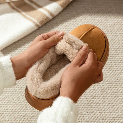 Fuzzy Winter Slippers – Plush Faux-Fur Thick-Sole Anti-Slip Home Shoes