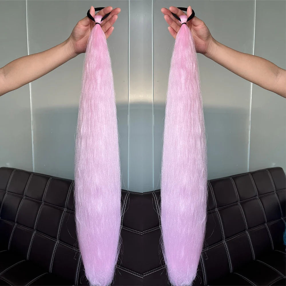 Long Straight Ponytail Extension 2pcs – Synthetic Hair with Rubber Band