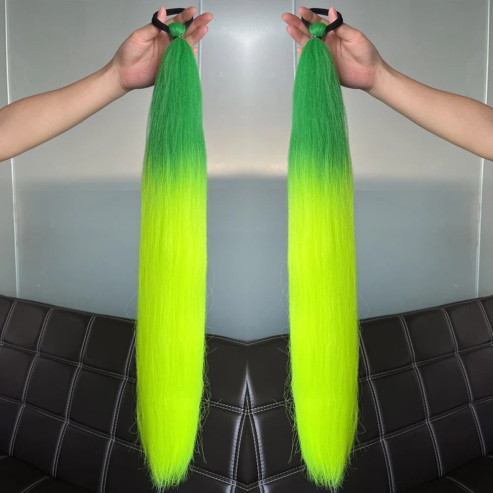 Long Straight Ponytail Extension 2pcs – Synthetic Hair with Rubber Band