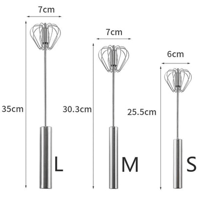 Semi-Automatic Stainless Steel Egg Whisk – Self-Turning Hand Mixer