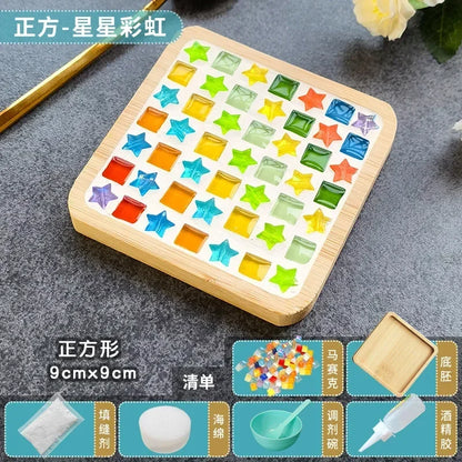 DIY Mosaic Coaster Kit – Handmade Bamboo Cup Mat with Glass Tiles