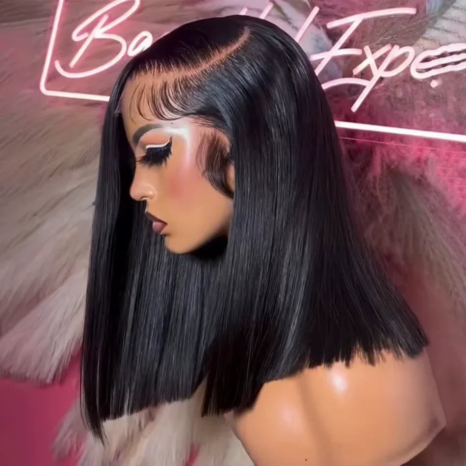 Straight Bob Lace Front Wig 13x4 Brazilian Remy Human Hair 220% Density
