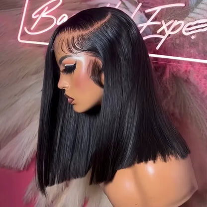 Straight Bob Lace Front Wig 13x4 Brazilian Remy Human Hair 220% Density