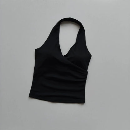 Women's Halter Neck Yoga Sports Bra – V-Neck Fitness Crop Top