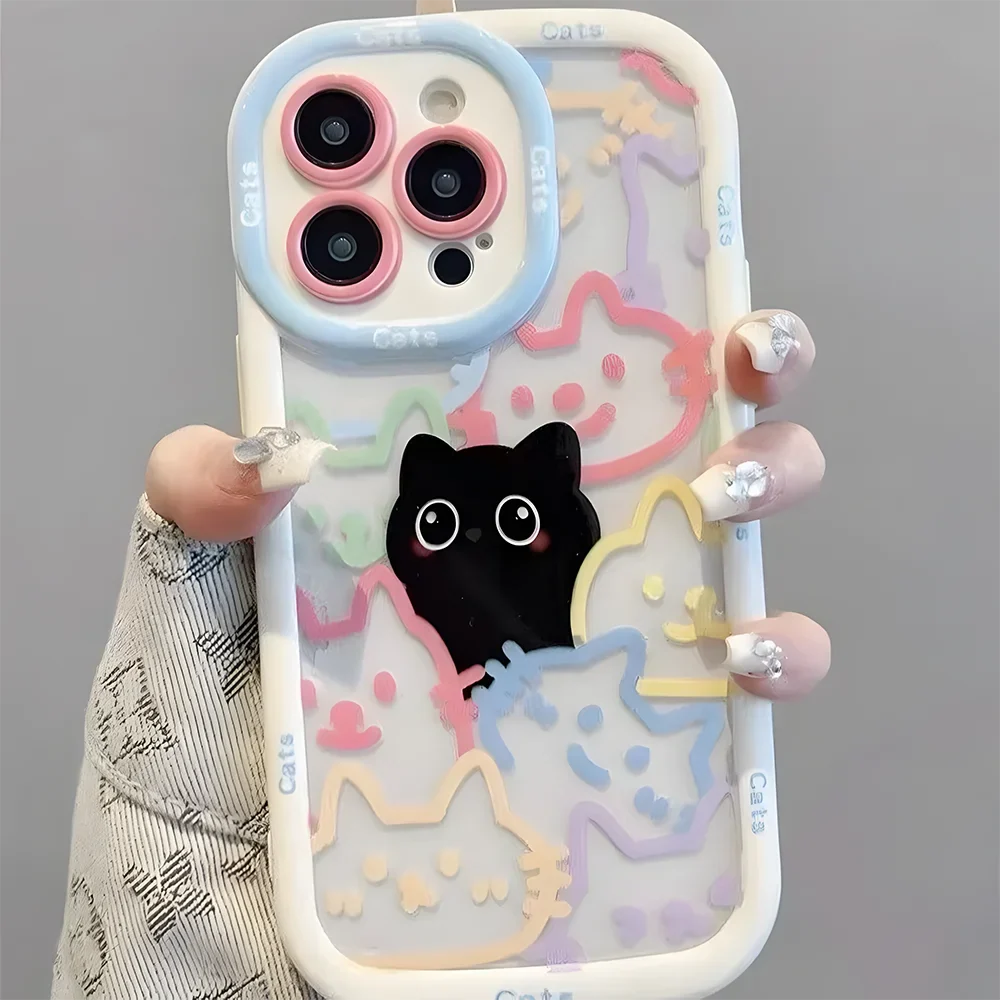 Cute Cat Phone Case for iPhone 17 Pro Max 16 15 14 13 12 11 8 7 Plus SE Air