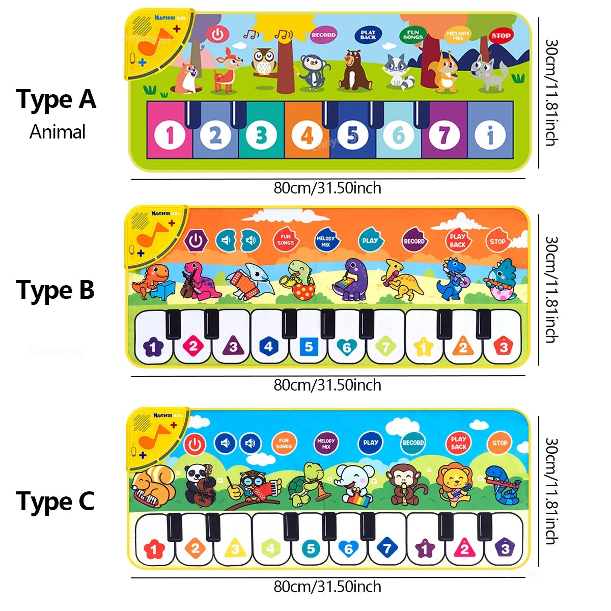 Kids Piano Mat – Musical Floor Keyboard with Animal Design 80cm