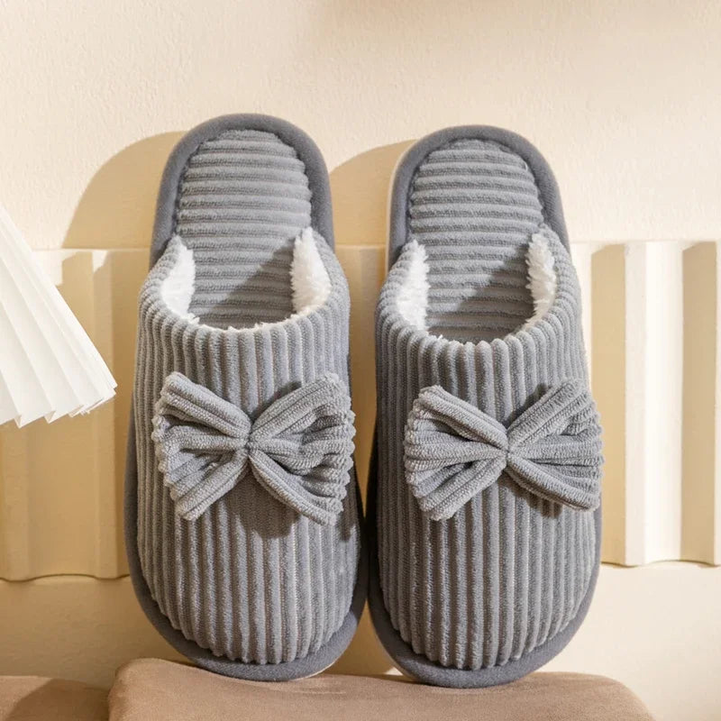 Women's Bow Slippers – Soft Warm Indoor House Shoes