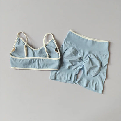 Seamless 2-Piece Yoga Set – Crop Top Sports Bra & High-Waist Shorts for Women