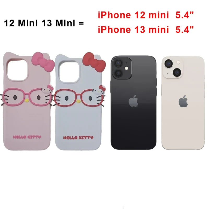 3D Hello Kitty Glasses Silicone iPhone Case – iPhone 4 to 17 Pro Max