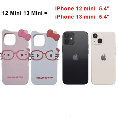 3D Hello Kitty Glasses Silicone iPhone Case – iPhone 4 to 17 Pro Max