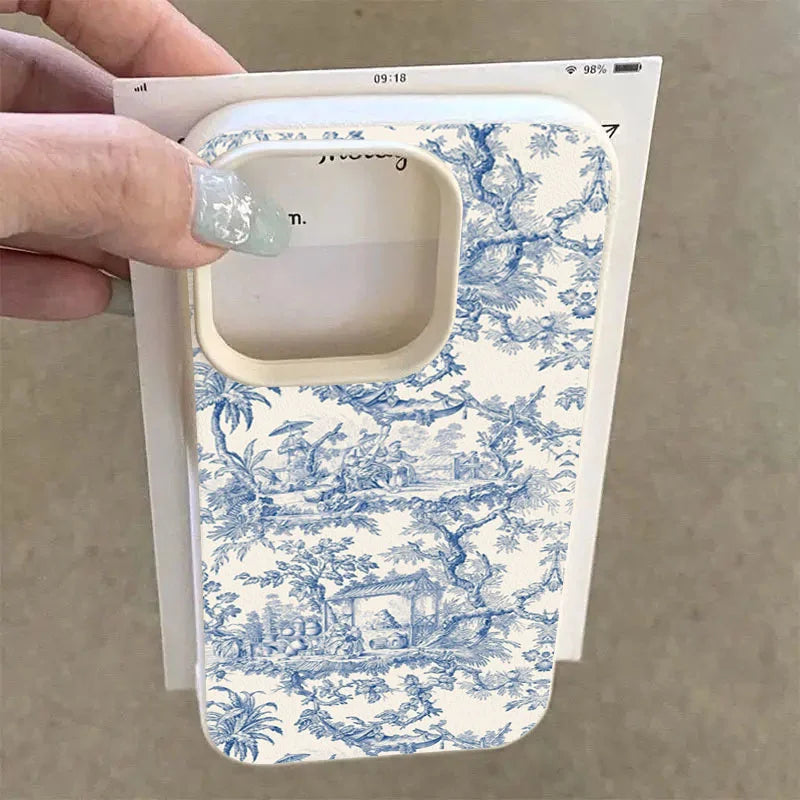 Toile de Jouy iPhone Case – Blue Vintage Floral Pattern