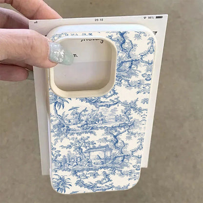 Toile de Jouy iPhone Case – Blue Vintage Floral Pattern