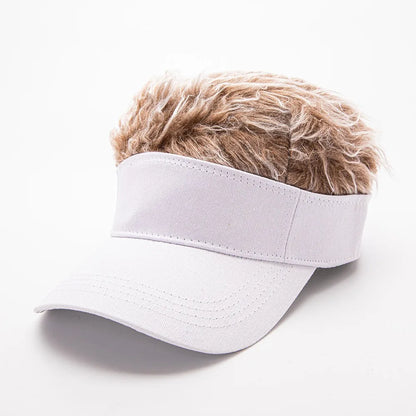 Faux Hair Sun Visor Cap with Fake Spiked Wig – Unisex Novelty Hat