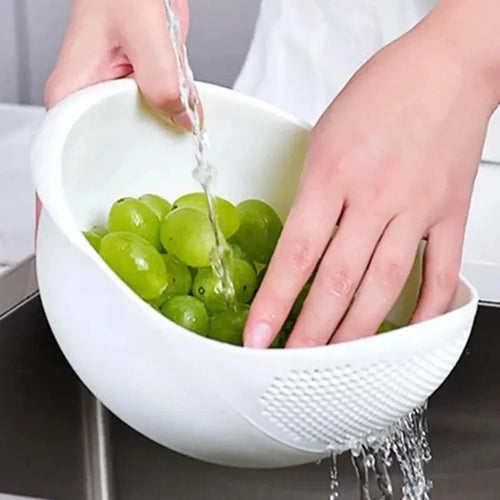 Rice Washing Bowl with Drain Colander – Silicone Strainer Basket for Kitchen