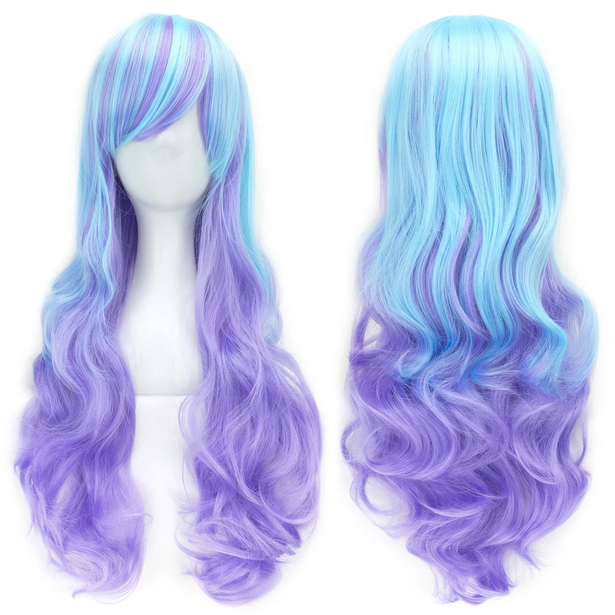 Rainbow Ombre Cosplay Wig with Bangs – Long Wavy Synthetic Hair