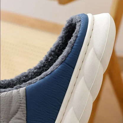 Waterproof Winter Slippers – Quilted Fur-Lined House Shoes for Men & Women