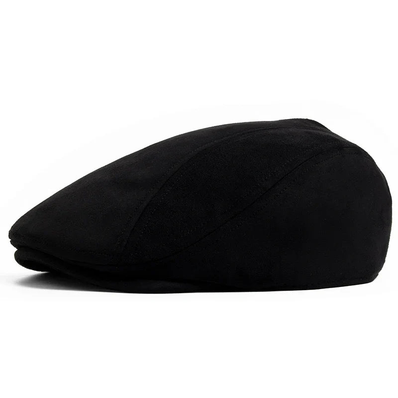 Suede Flat Cap Newsboy Beret – Vintage Winter Hat for Men & Women