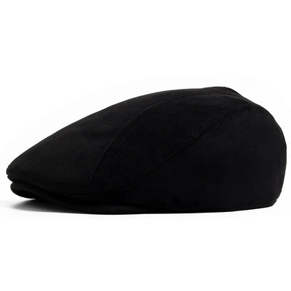 Suede Flat Cap Newsboy Beret – Vintage Winter Hat for Men & Women