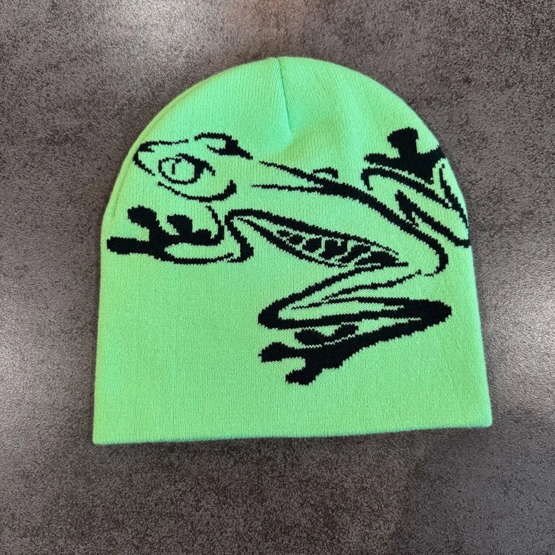 Tree Frog Print Beanie – Stretchy Knit Skull Cap
