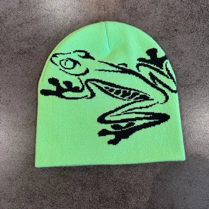 Tree Frog Print Beanie – Stretchy Knit Skull Cap