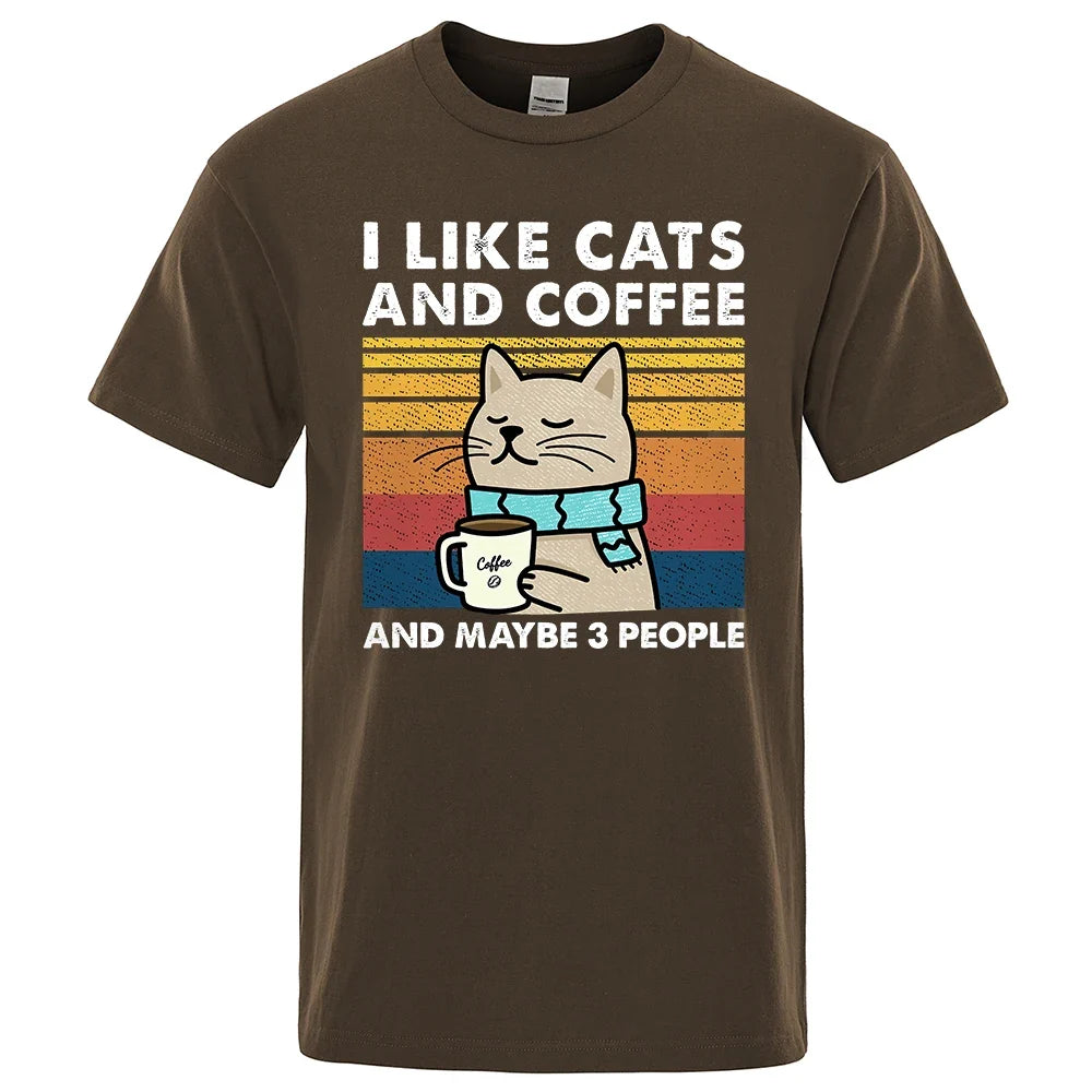 I Like Cats And Coffee Graphic T Shirt Casual Cotton Tee
