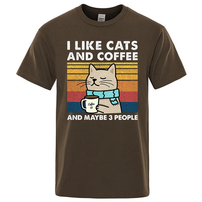 I Like Cats And Coffee Graphic T Shirt Casual Cotton Tee