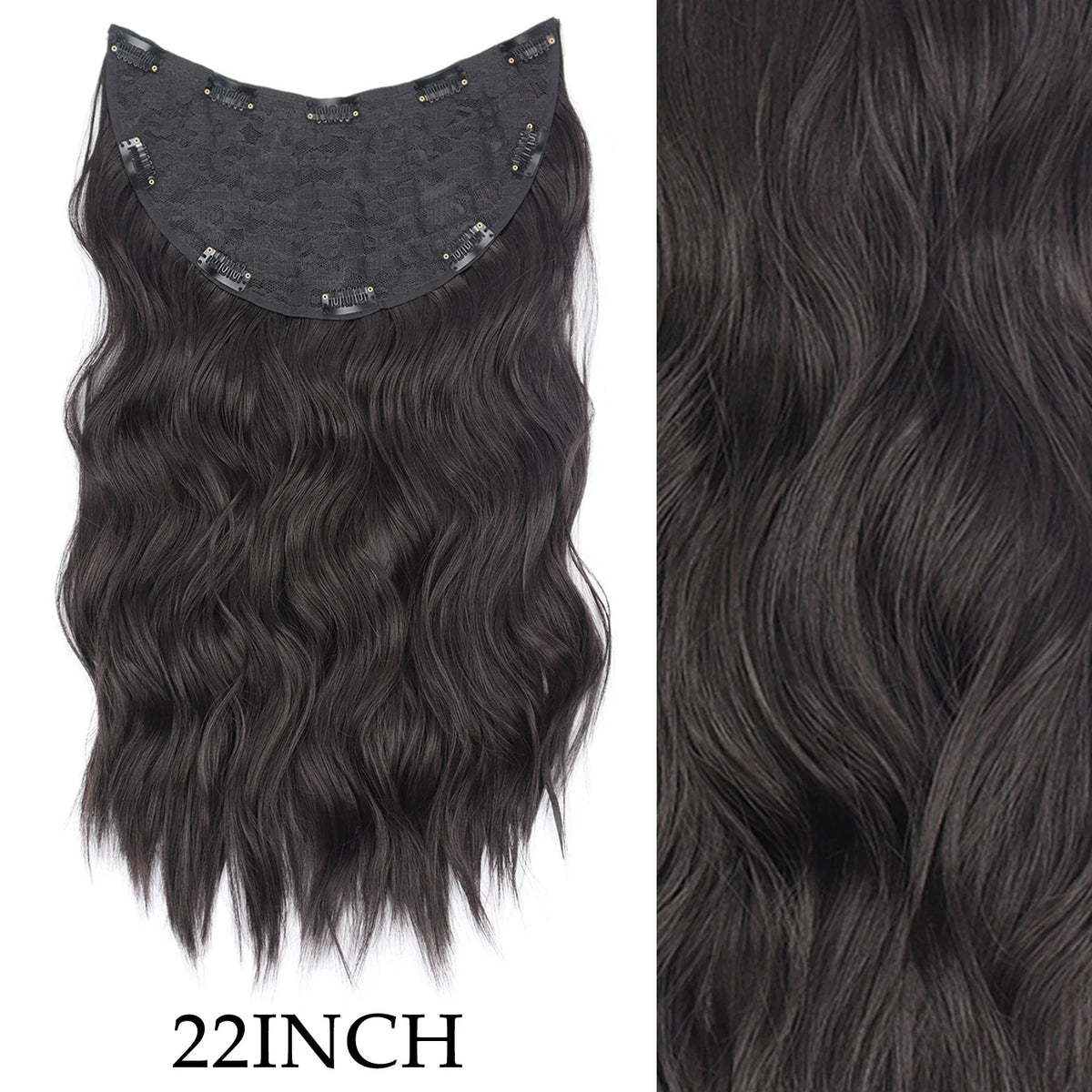 Clip-In Hair Extensions 7pcs 16 Clips Wavy Synthetic 24 Inch