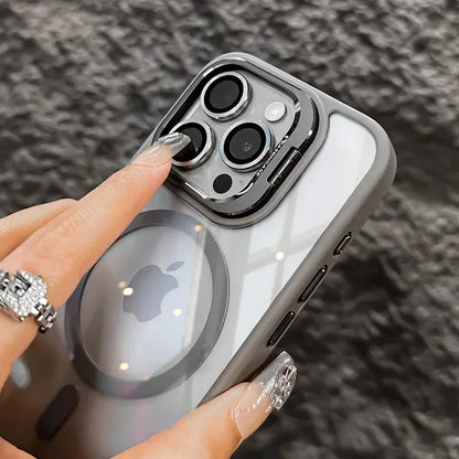 Metal Ring Transparent Shockproof iPhone Case with Camera Lens Protector