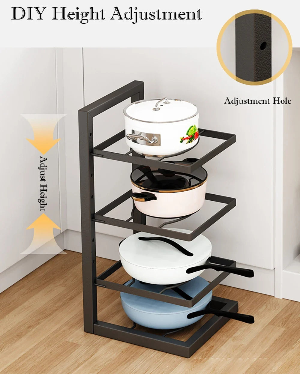 Multi-Tier Pot Rack Organizer – Adjustable Carbon Steel