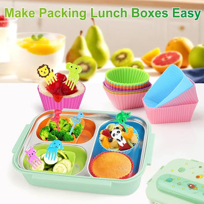 Kids Bento Lunch Box Accessories Set – Animal Food Picks, Silicone Cups & Food Cutters